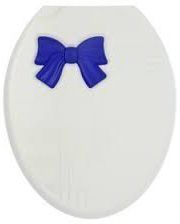 Крышка для унитаза жесткая белая  (бело-голубая) "Бантик"