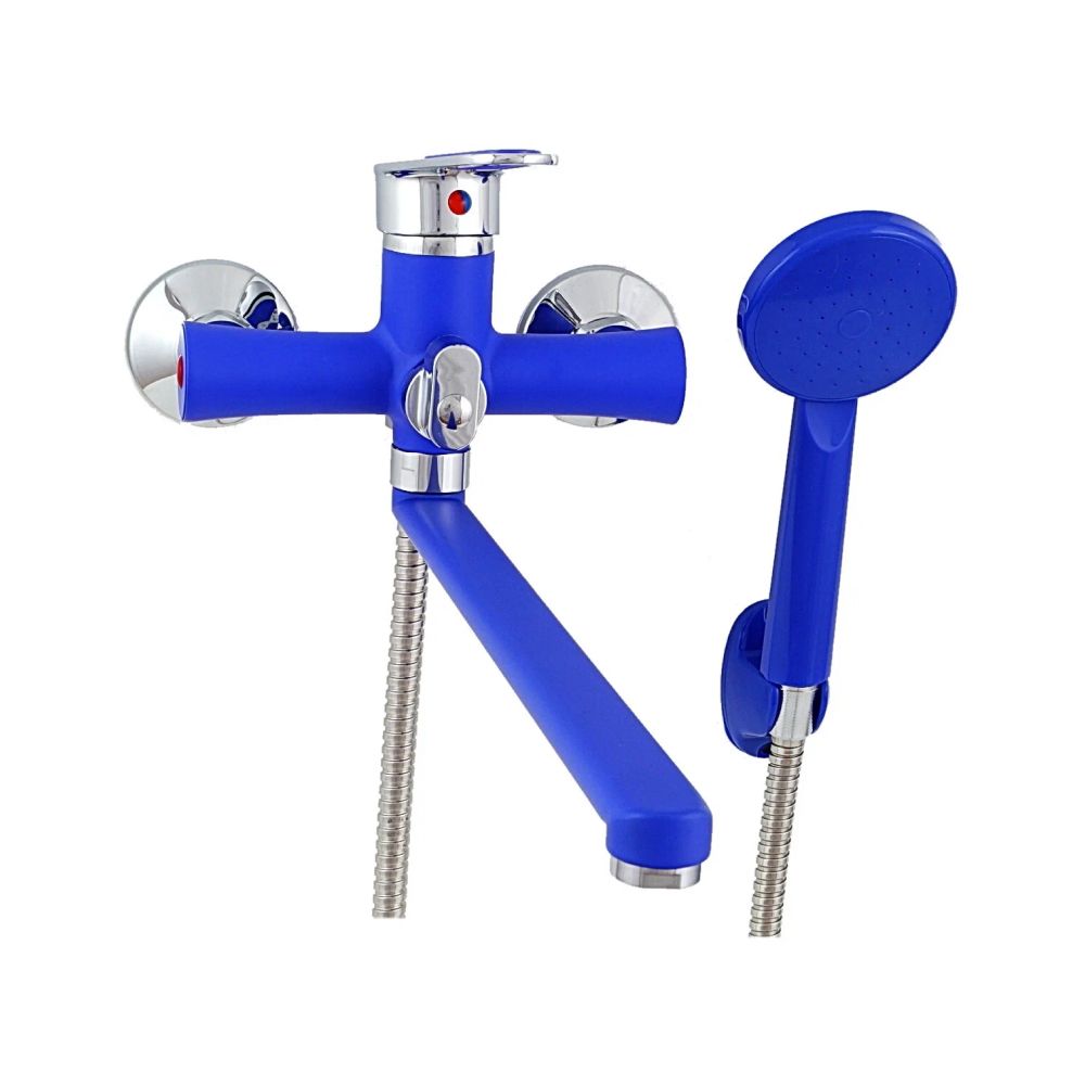 Смеситель для ванны и умывальника монокомандный  синий с хромом  Potato Эверест B22-274DS