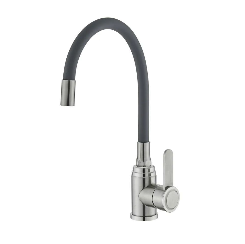 Смеситель для кухни монокомандный серый/хром Potato P 58304S-19 (гибкий излив)