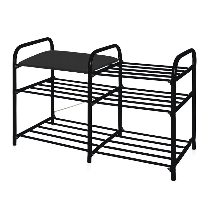 Этажерка "Люкс3" (500х330х800) ЭТЛ3-1/Ч 3-х ярусн. с мягк. сидением,винил.разборн. матовый чер. Ника