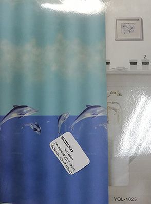 Штора для ванной тканевая синяя, дельфины 1023 "Залел", 180*200