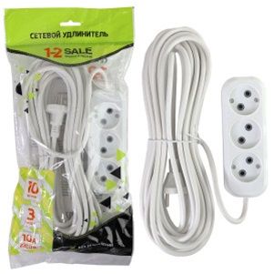 Сет. удлинитель ПВС 2х1 3роз. 10м 10А (корпус АБС-пластик) E1М