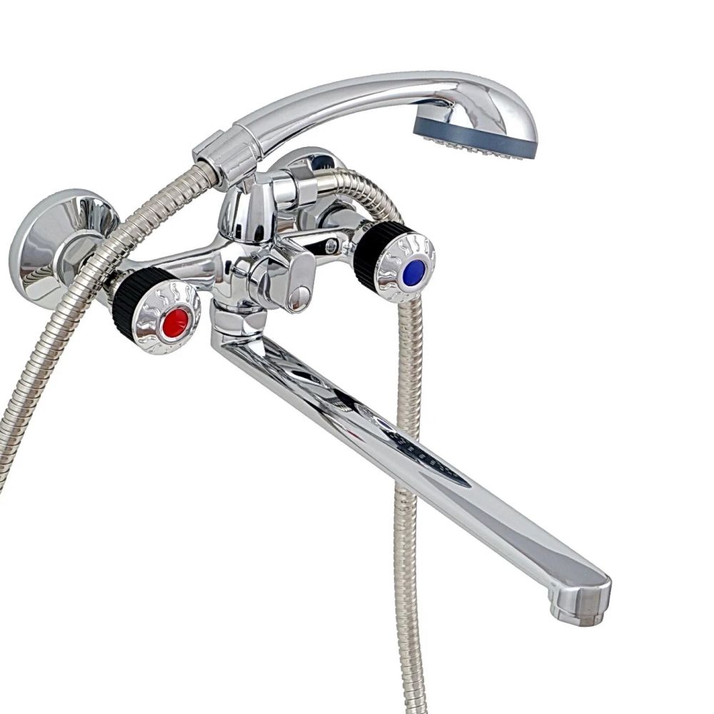 Смеситель для ванны и умывальника двухручковый черный Potato Эверест B 23-356F