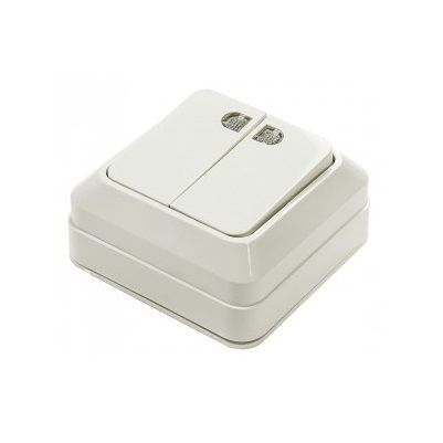 Выключатель двухклавишный с подсветкой BOLLETO 7123 белый накладной