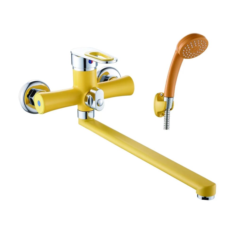 Смеситель для ванны и умывальника монокомандный  желтый с хромом  Potato Эверест B22-274B