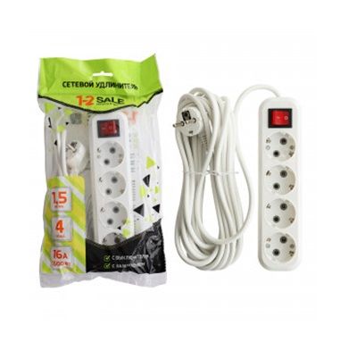 Сет. удлинитель ПВС 3х1 4роз. 1.5м 16А земля, выкл (корпус АБС-пластик) E1М