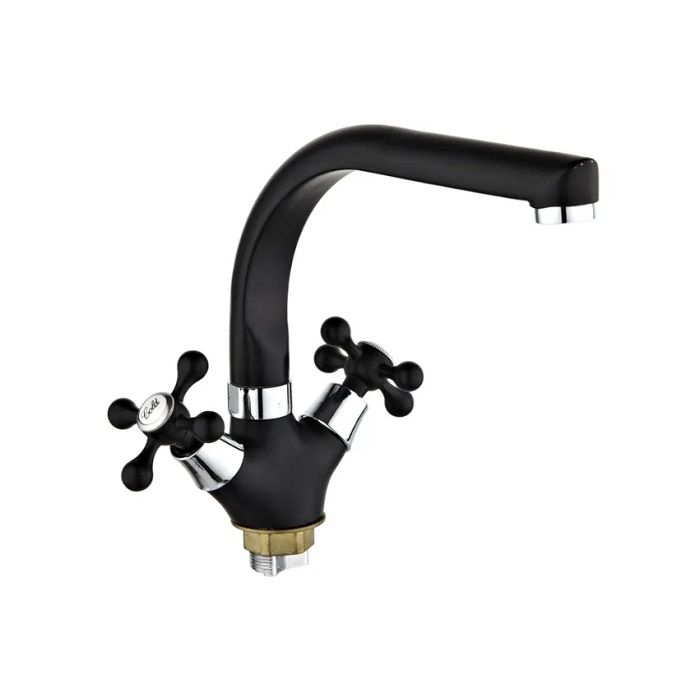 Смеситель для кухни двухручковый черный Potato Эверест B 69-656