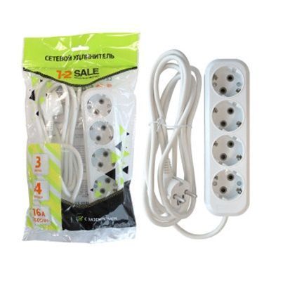 Сет. удлинитель ПВС 3х1 4роз. 3м 16А земля (корпус АБС-пластик) E1М