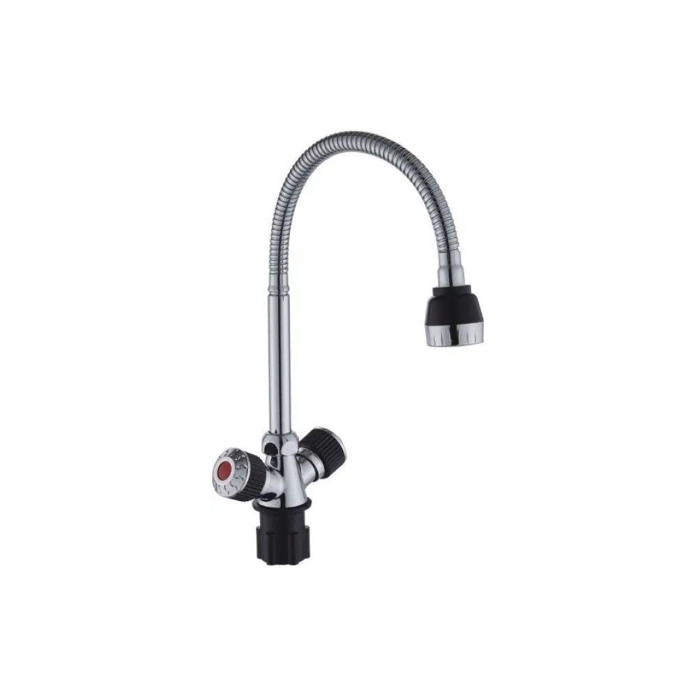 Смеситель для кухни двухручковый  черный с хромом  Potato Эверест B58-356F