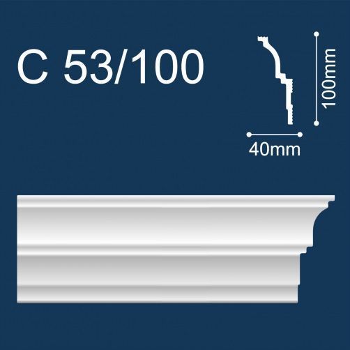 Плинтус потолочный белый 100/40мм С53/100 длина 2м (упак.50шт.) Солид