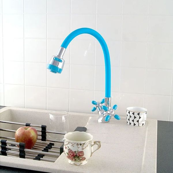 Смеситель для кухни двухручковый  синий с хромом  Potato Эверест B57-071D