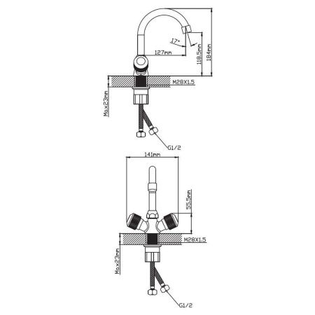 Смеситель для раковины двухручковый  синий с хромом  Potato Эверест B10-356D