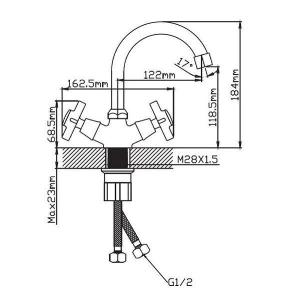 Смеситель для кухни двухручковый хром Potato Эверест B 10-354
