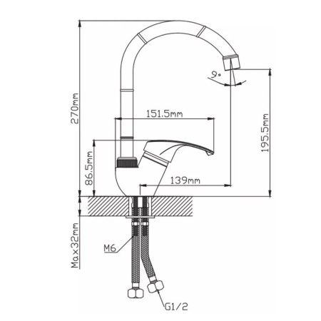 Смеситель для кухни монокомандный черный Potato Эверест B 57-0336