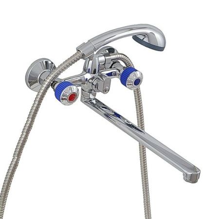 Смеситель для ванны и умывальника двухручковый синий/хром Potato Эверест B 23-356D