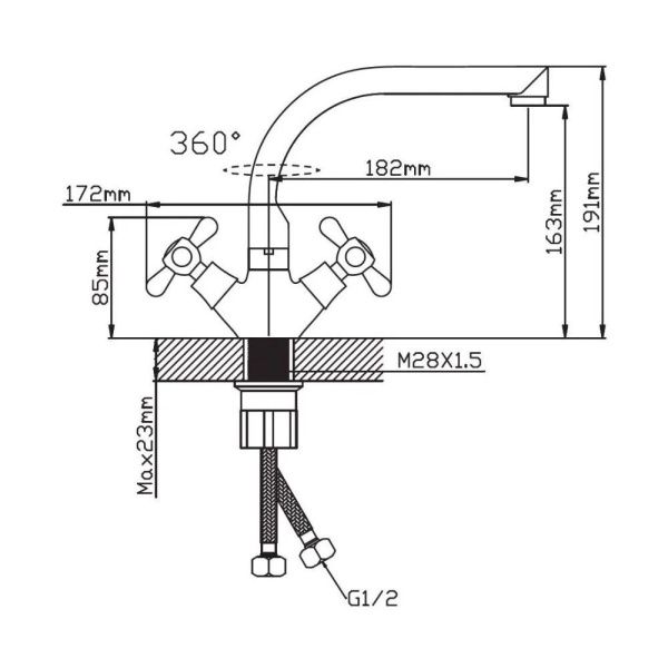 Смеситель для кухни двухручковый  хром  Potato Эверест B69-301