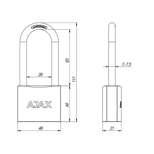 Замок навесной PD-0150-L (PD-01-50-L) 3 key англ.