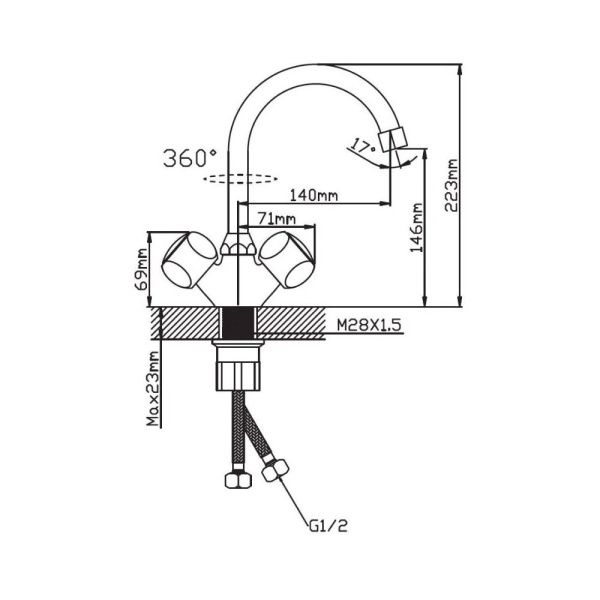 Смеситель для раковины двухручковый  хром  Potato Эверест B10-336