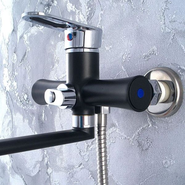 Смеситель для ванны и умывальника монокомандный  черный с хромом  Potato Эверест B22-274F