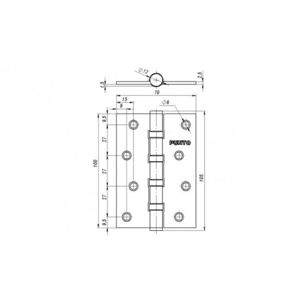 Петля универсальная IN4100U PN (4B 100х70х2.5) мат.никель