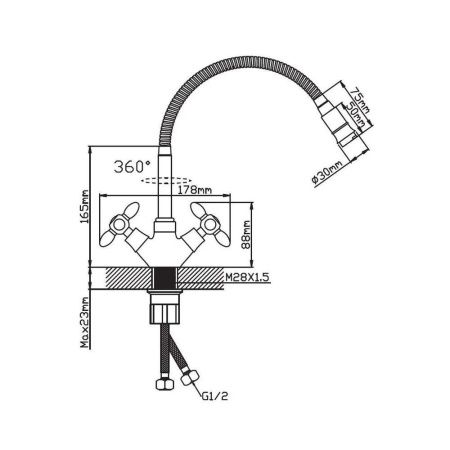 Смеситель для кухни двухручковый  синий с хромом  Potato Эверест B58-071D