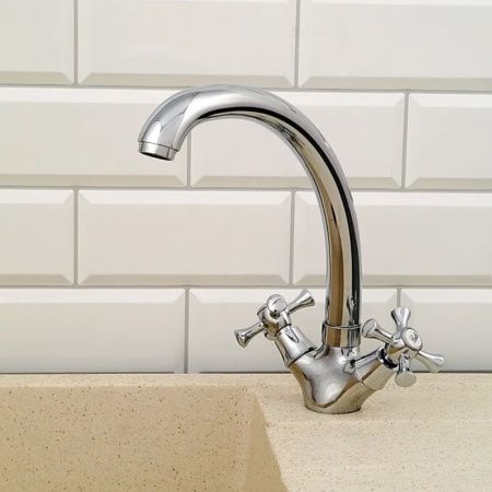 Смеситель для кухни двухручковый  хром  Potato Эверест B42-064