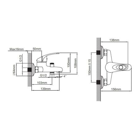 Смеситель для ванны и душа монокомандный  хром  Potato Эверест B30-040