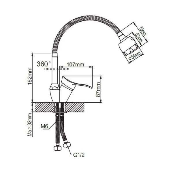 Смеситель для кухни монокомандный  хром  Potato Эверест B48-214M
