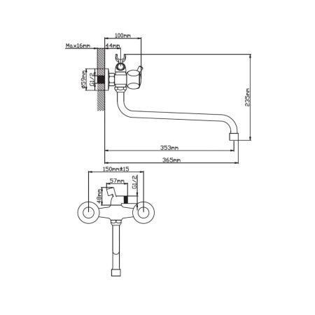 Смеситель для ванны и умывальника двухручковый  хром  Potato Эверест B22-336
