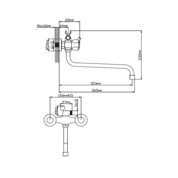 Смеситель для ванны и умывальника двухручковый хром Potato Эверест  B 22-336