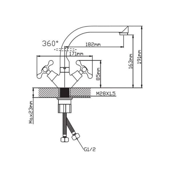 Смеситель для кухни двухручковый коричневый Potato Эверест B 69-658
