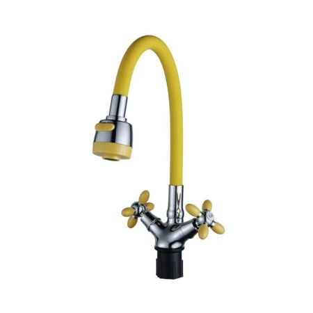 Смеситель для кухни двухручковый  желтый с хромом  Potato Эверест B57-071B