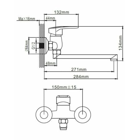 Смеситель универсальный монокомандный  хром  Potato Эверест B46-025