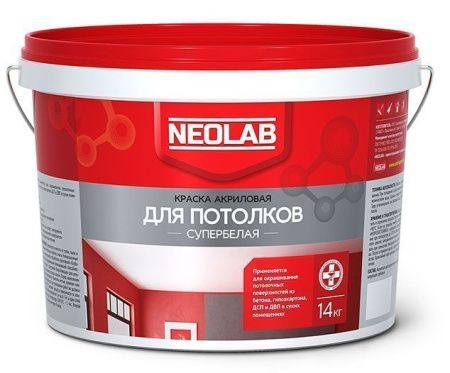 Акриловая супербелая краска ДЛЯ ПОТОЛКОВ ВД-АК-2180 3 кг (уп.4 шт.) NEOLAB