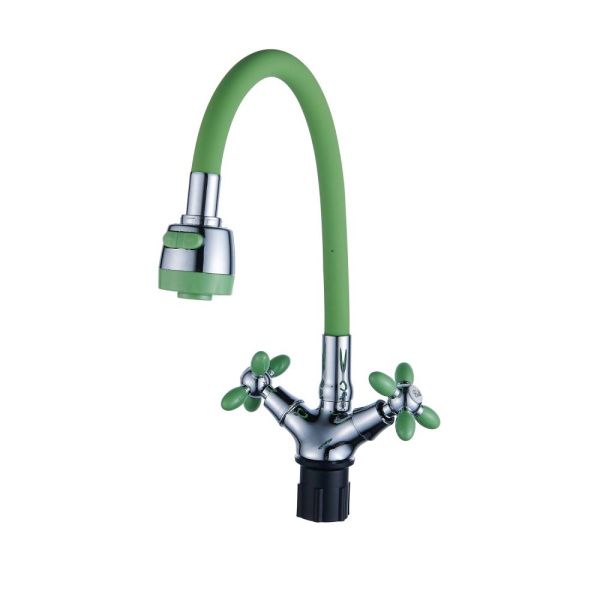 Смеситель для кухни двухручковый  зеленый с хромом  Potato Эверест B57-071E