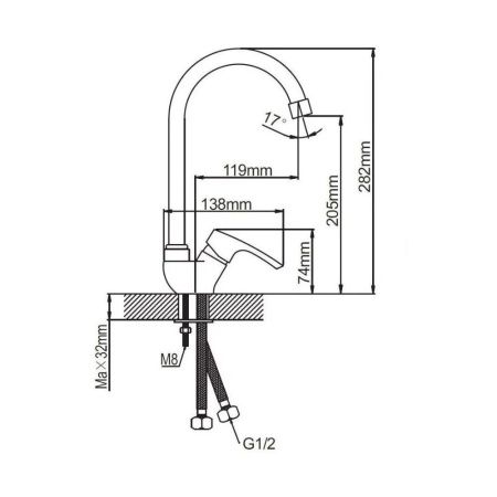 Смеситель для кухни монокомандный хром Potato Эверест B 52-032