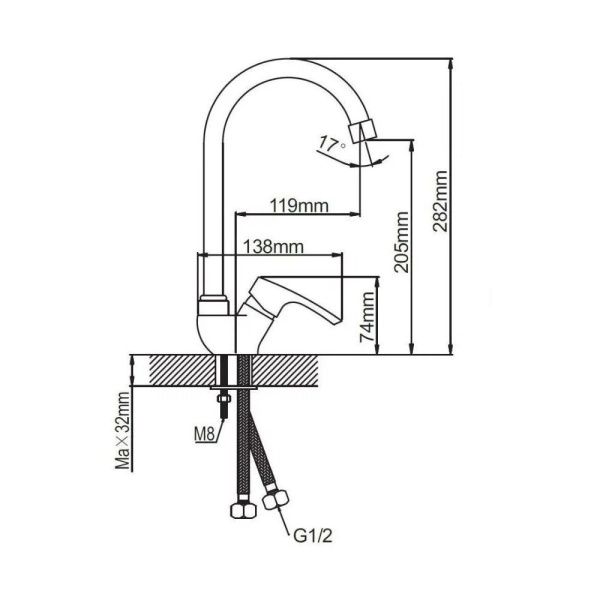 Смеситель для кухни монокомандный хром Potato Эверест B 52-032