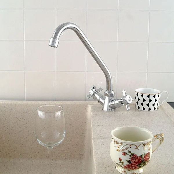 Смеситель для кухни двухручковый  хром  Potato Эверест B41-354