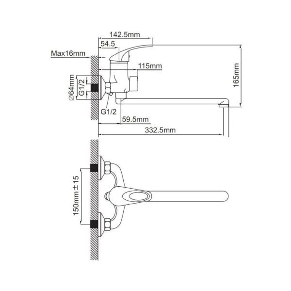 Смеситель для ванны и умывальника монокомандный  хром  Potato Эверест B22-040