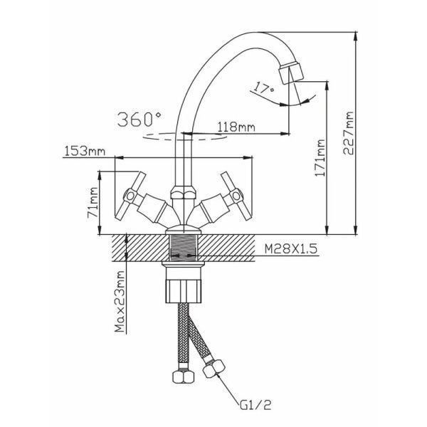 Смеситель для кухни двухручуовый хром Potato Эверест B 49-316