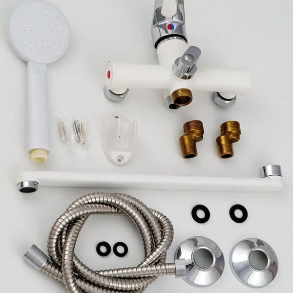 Смеситель для ванны и умывальника монокомандный  белый с хромом  Potato Эверест B22-274A