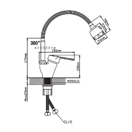 Смеситель для кухни монокомандный черный Potato Эверест B 58-0266 (гибкий излив)