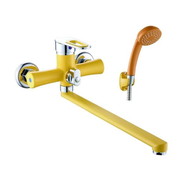 Смеситель для ванны и умывальника монокомандный  желтый с хромом  Potato Эверест B22-274B