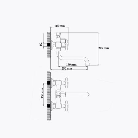 Смеситель для ванны и умывальника двухручковый  белый  Potato Эверест B22-3597