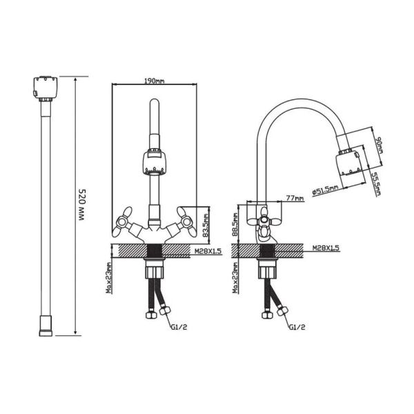 Смеситель для кухни двухручковый  синий с хромом  Potato Эверест B57-071D