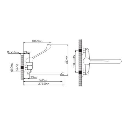 Смеситель для ванны и умывальника монокомандный  хром  Potato Эверест B46-37