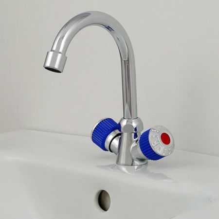 Смеситель для раковины двухручковый  синий с хромом  Potato Эверест B10-356D