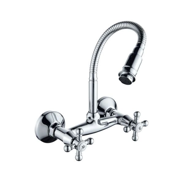 Смеситель для кухни двухручковый хром Potato Эверест B 47-333 (гибкий излив)