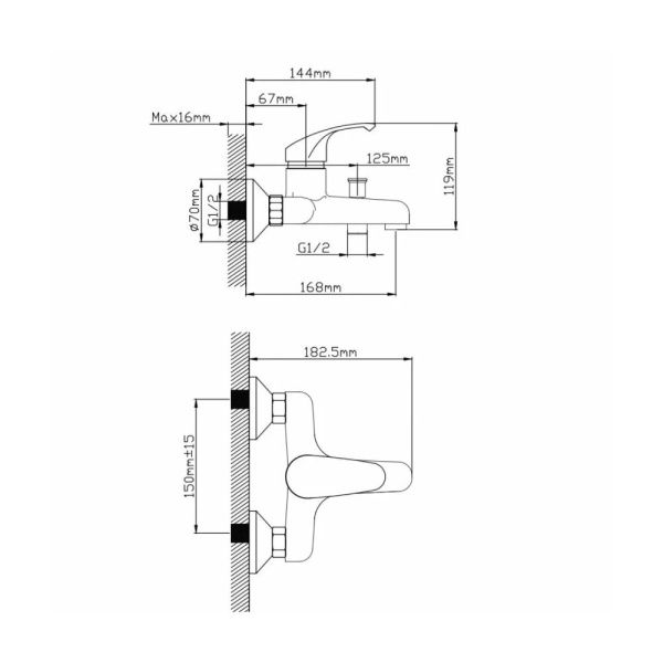 Смеситель для ванны и душа монокомандный  черный  Potato Эверест B30-0336