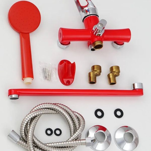 Смеситель для ванны и умывальника монокомандный  красный с хромом  Potato Эверест B22-274C